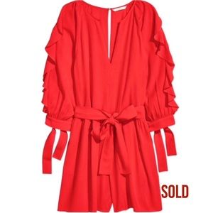 NWT Red Romper With Ruffle Balloon Sleeves